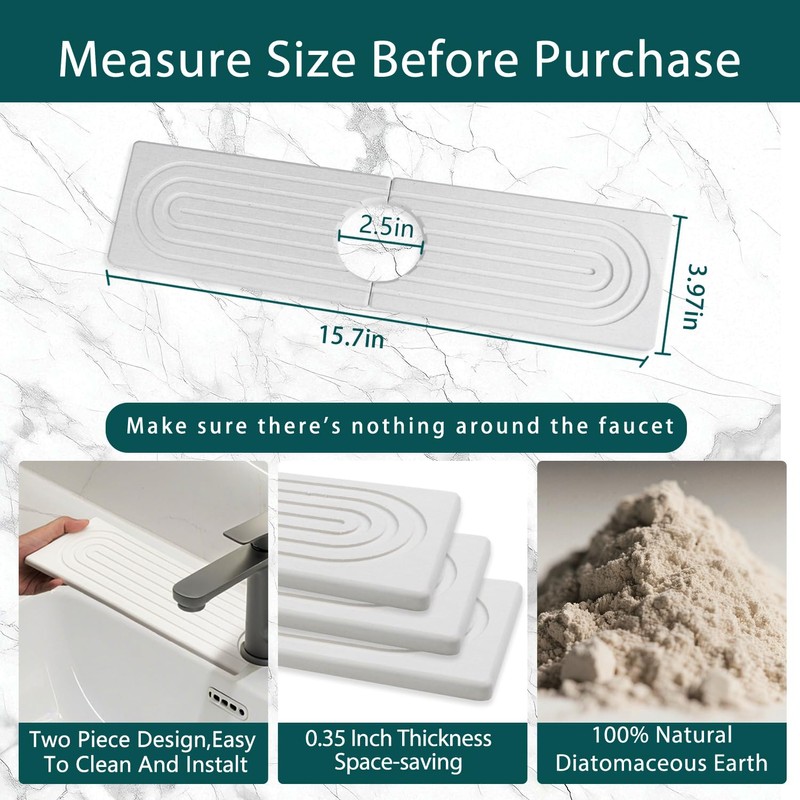 Faucet Mat for Kitchen Sink, Diatomite Absorbent Faucet Stone Drying