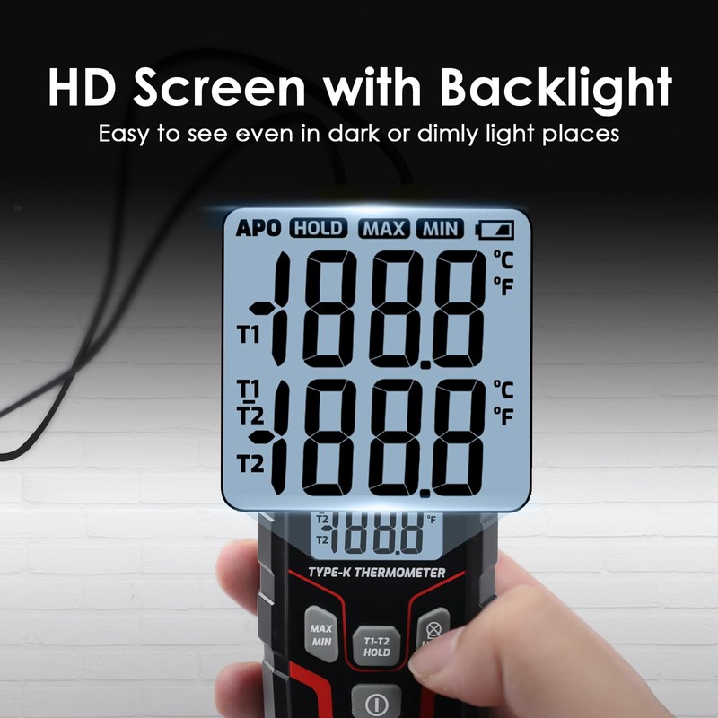 AOOFCMLLC Digital Thermocouple Thermometer Dual Channel K Type Thermometer with