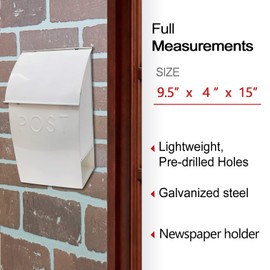 NACH Milano Pointed Mailbox - Rustic Mailboxes for Outside with Newspaper Holder - Weather Resistant Rust-Proof Mailbox with Powder Coated Finish - 9.5 x 4 x 15, MB-44904