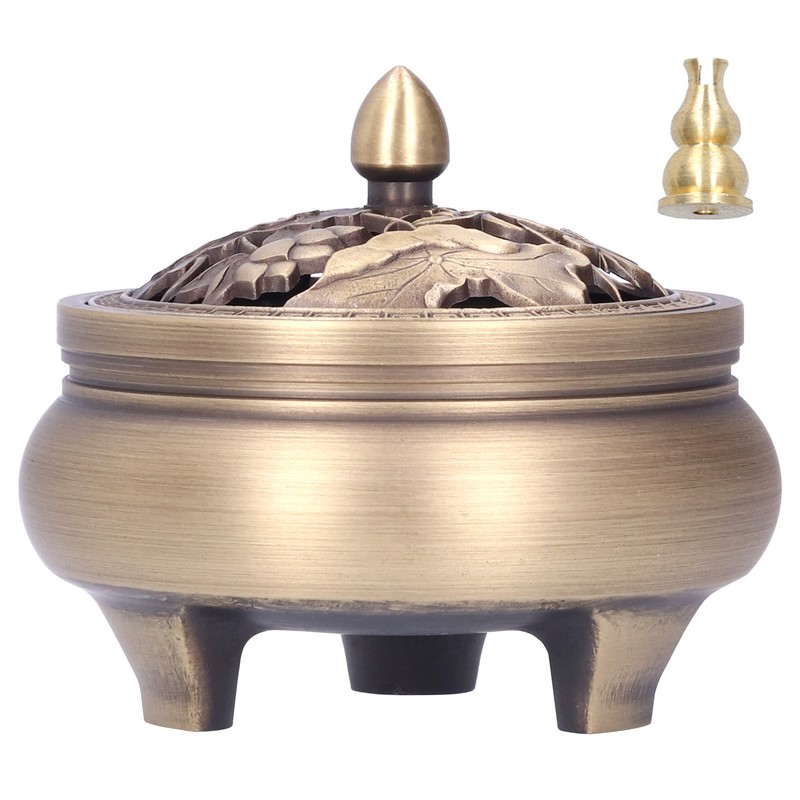 Antique Incense Burner Holder Brass with Lid 3‑Legged Buddha Ornament