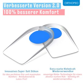 ORTHOPEO Premium Fersensporn Einlagen I Fersenpolster I Fersenkissen für Schuhe IGel Silikon Einlagen Fersensporn Damen I 2 Paar Geleinlagen für die Ferse IOrthopädische Gelkissen I L 10.2 cm B 6.3 cm