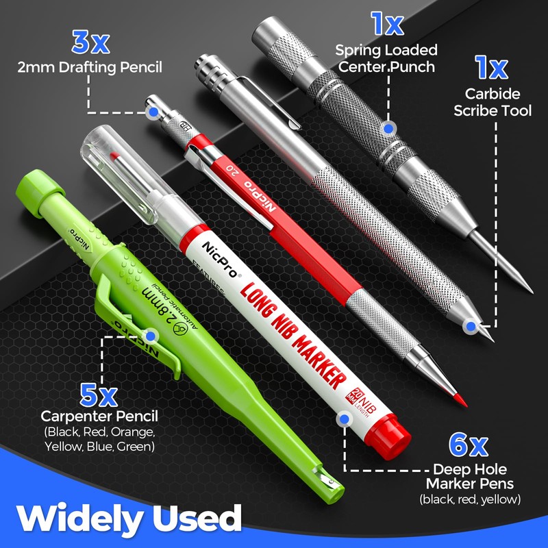 Nicpro 44 Pack CP3000 Carpenter Pencils with Sharpener, Mechanical Carpenter