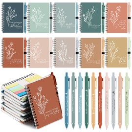 Kosiz 10 Sets Christian Bible Notebook for Women Includes Spiral Journals Notebook with Ballpoint Pen Boho Religious Scripture Notepad Gifts for Church Members Back to School Supplies (Neutral Color)