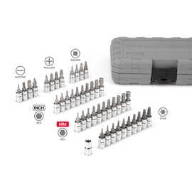 TEKTON 1/4 Inch Drive Hex, Torx, Phillips, Slotted, Square Bit Socket Set with Case (44-Piece) | SHB90302