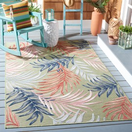 SAFAVIEH Area Rug 8x10 - Outdoor Cabana Collection - Large - Grey & Rust, Botanical Design, Weather Resistant & Washable, Ideal for Patio, Backyard, Mudroom, Deck, Dining Space (CBN458F)