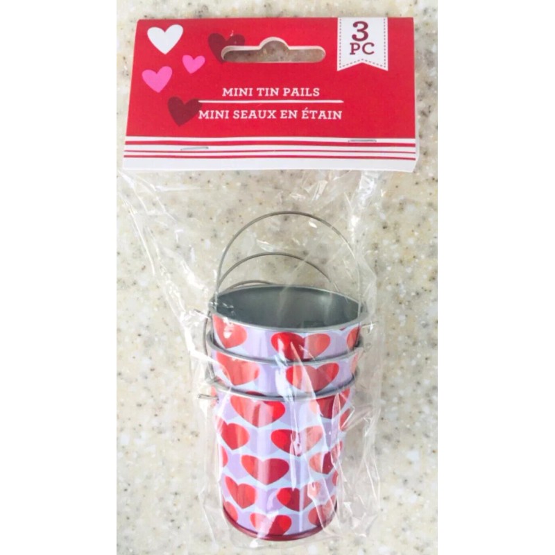 Greenbrier 3pc VALENTINE HEARTS Mini Tin Bucket Pail LOT/SET of
