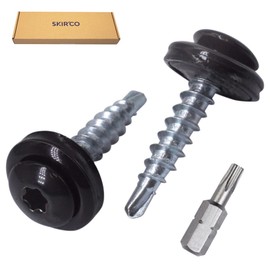 SKIR'CO Pack of 200 Metal Roofing Screws 4.8 x 28 mm Painted Self-Drilling Screws with EPDM Washers, Torx Head (Deep Black RAL 9005)