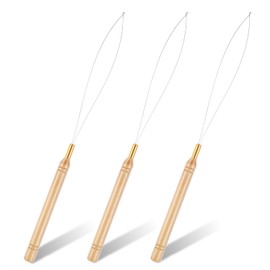 3 Pcs Hair Extension Tools, Hair Beader Tool, Threader Pulling Hook Tool, Wooden Hair Extension Loop Needle Kit, Bead Device Tool for Hair or Feather Extensions