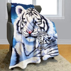 Rstick White Tigers Blanket Animal Art Fleece Blanket Soft Fuzzy Plush Throw Blankets for Couch Bed 50"x60"