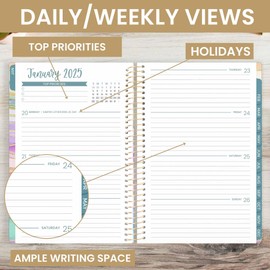 bloom daily planners 2025 Calendar Year Day Planner (January 2025 - December 2025) - 5.5” x 8.25” - Weekly/Monthly Agenda Organizer Book with Stickers & Bookmark - Watercolor Waves