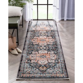 Well Woven Lycie Multi Black & Pink Vintage Oriental Distressed Medallion Pattern Boho (2'7" x 9'10") Runner Rug