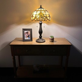 enjoy decor lamps Stained Glass Table Lamp Gold Baroque Style Metal Base LED Bulbs Included Bedroom Living Room 12" W*12" D*22" H