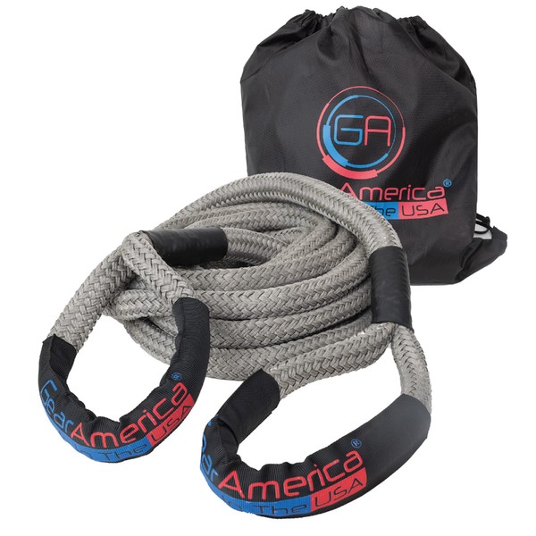 GearAmerica Kinetic Recovery Rope – 7/8” Heavy Duty Snatch Rope – 28,500 lbs MBS – Stretches to Absorb Energy Then Recoils – Recover Vehicle – Proudly Made in The USA – 30 ft, Grey