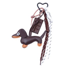 SORGERLY Leather Dachshund and Chocolate Keychain - Cute Tote Bag Purse Charms for Handbags, Rope Key Chain Accessories - Designer Jewelry Gift for Women (nut-brown dog)