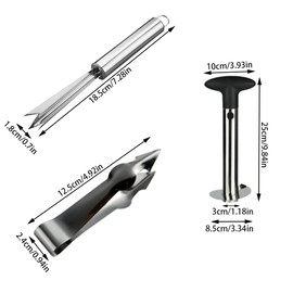 Pack of 3 Pineapple Cutter, Stainless Steel Pineapple Peeler, Pineapple Corer, Pineapple Cutter Tool with Removable Handle, Suitable for Removing Strawberry Stems, Tomato Handles, Pineapple Shells
