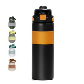 pluseight Insulated Water Bottle 800ml (27oz) with Straw and Lid Stainless Steel Sports Water Bottles, Leak Proof, Flip Lid, Carry Handle for Gym, Travel, Sports (Black)