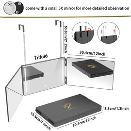 GLDDAO Three Way Mirror for Braiding Hair LED Lighted Trifold 360 Mirror for Women for Braiding Haircuts for Men Self Cut Shaving Barber Hair Cutting Tools