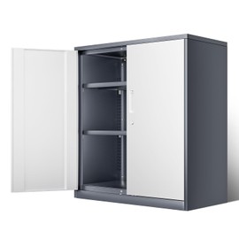DNA MOTORING Metal Storage Cabinet, 36'' Locking Cabinet with 2 Doors and 2 Adjustable Shelves, Metal Cabinet Heavy Duty Utility Cabinet for Garage,Office,Home,Gym, Gray White, TOOLS-00631-GY-WH