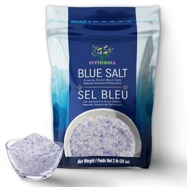 EUPHERBIA Blue Salt, Coarse, Rare Mineral Salt, High Potassium, Lower Sodium, Natural, Unprocessed, Hand Harvested, Kosher Certified (2lb Coarse Refill)