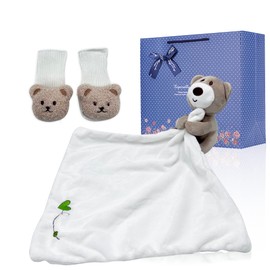 UNMOT Baby Gifts set, Keepsake Set,New Born Baby Gift,Unique Present for Baby Shower & Newborn Lovey (Bear baby comforter & Bear socks)