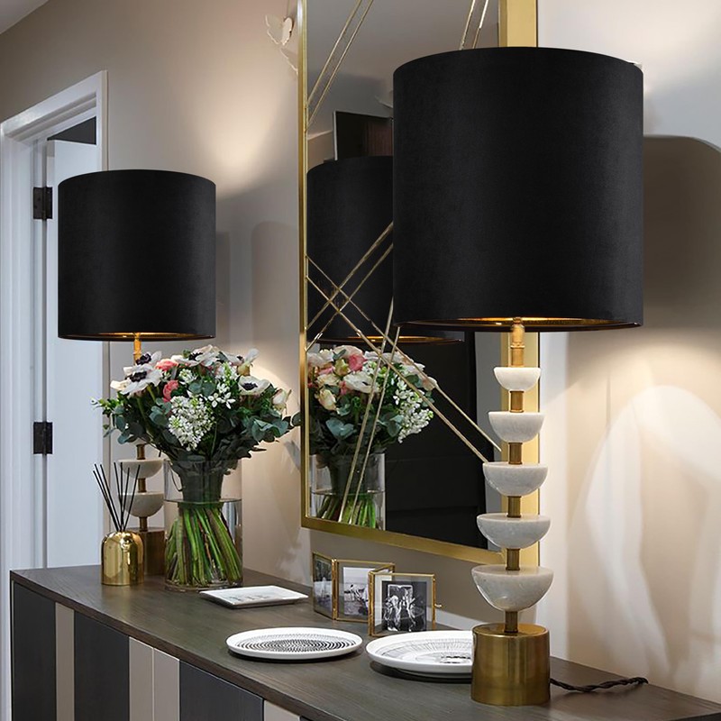 GOSO Tall Drum Velvet Black Lamp Shades Set of 2-