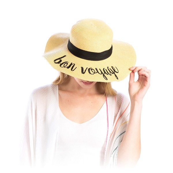RJAY Women's Paper Weaved Embroidered Crushable Beach Lettering Quote Floppy
