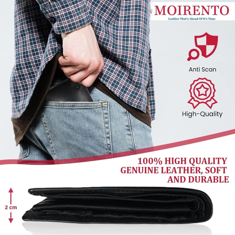Black Real Leather Wallets for Men - RFID Blocking, Men's