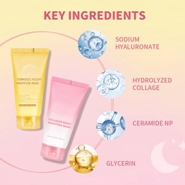 Collagen Night Wrapping Mask, Glass Glow Overnight Wrapping Mask Duo: Collagen Overnight Wrapping Peel Off Facial Mask and Turmeric Overnight Wrapping Peel Off Mask,Korean Skincare