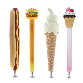 Planet Pens Classic Food Collection Novelty Pen Set of 4 – Hotdog, Cheeseburger, Cone, Ice Cream Fun Office Supplies Ballpoint Pen, Writing Pen Stationery School and Office Desk Decor Accessories