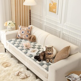 SmoBea Couch Cover for Dogs Washable, Funny Fuzzy Pet Couch Covers for Sofa, Couch Protector for Dogs Plaid Protective Couch Cover, Anti-Slip Dog Bed Sofa Cover (27.6 * 59", Grey)