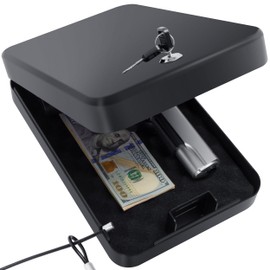 Portable Gun Safe for Pistols, Small Handgun Lock Box with Combination Lock or Key Lock, Portable Travel Pistol Safe for Travel, Home, Car (X Large-key-black)