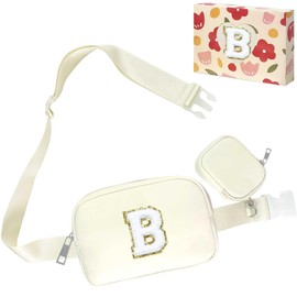 GhvyenntteS Fanny Pack for Women, Initial Belt Bag with Mini Wallet, Crossbody Bags for Women, 4 5 6 7 8 9 10 11 12 13 14 15 Year Old Girl Birthday Gifts Trendy Stuff (Cream-B)