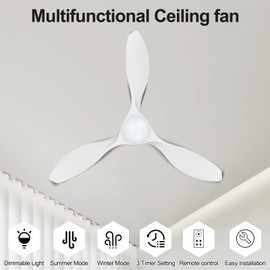 ocioc 42 inch Ceiling Fans with Lights and Remote, Dimmable Ceiling Fans with Reversible Quiet DC Motor, Flush Mount, 3CCT, White Ceiling Fan for Bedroom Living Room Indoor/Outdoor