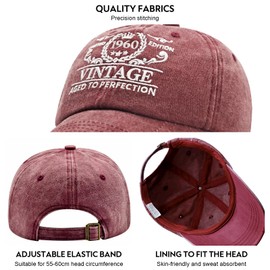 65th Birthday Gifts for Women, Happy 65th Birthday Decorations Men Woman, 65 Year Old Gift Ideas, Vintage 1960 Birthday Baseball Caps Adjustable, Washed Cotton Hats for Mom Wife Aunt Girlfriend