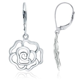 Sea of Ice Silver Filigree Earrings for Women 925 Sterling Silver Plated – Cool and Chic Rose Flower Filigree Earrings – Sterling Silver Drop Dangle Earrings with Leverback Closures, Metal