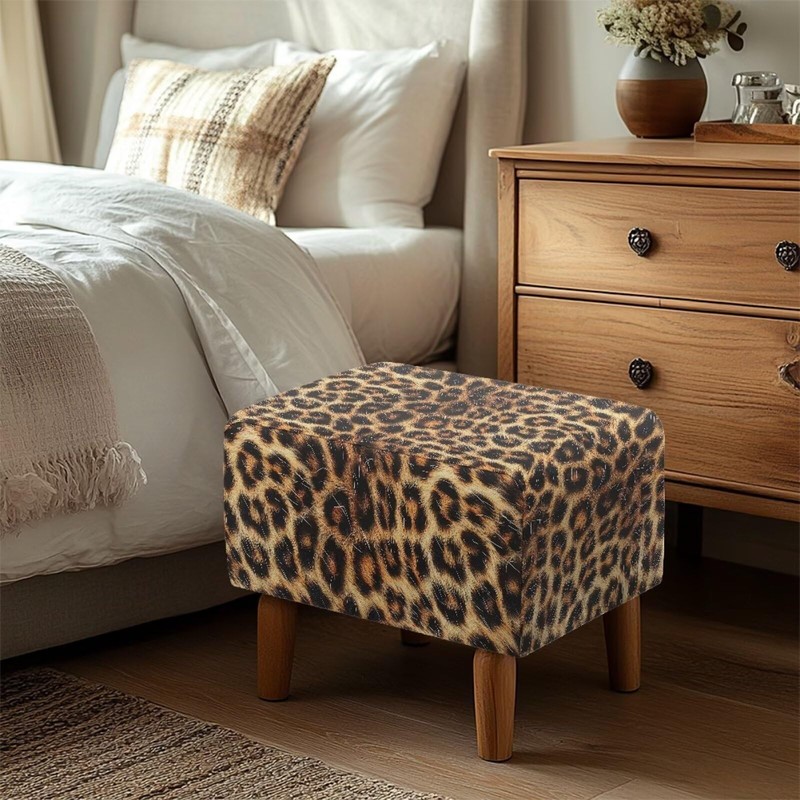 Hechitok Leopard Print Ottoman Cover Square Rectangle Folding Storage Stool