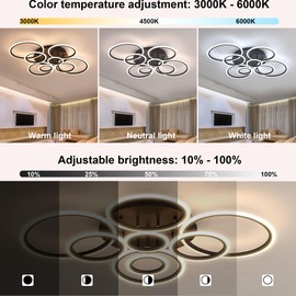 SYZXSP Modern LED Ceiling Light 41inch with Remote Dimmable 8 Ring Flush Mount Ceiling Light Fixture for Living Room Bedroom Kitchen Dining Room (Black)