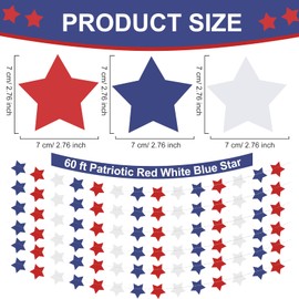 6 Pack Total 60 ft Patriotic Red White Blue Star Garland, Hanging Paper Stars Streamer Banner, USA American Flag Decoration for 4th of July, Memorial Day, Veterans Day, Independence Day Party Supplies