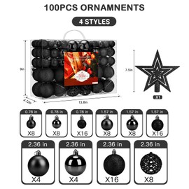 Aitsite Pack of 101 Christmas Tree Baubles Black Christmas Baubles 6 cm / 4 cm / 2 cm Plastic Christmas Tree Decoration Wall Hanging Ornaments Christmas Tree Baubles Tinsel Door Decorations Festival