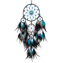 SOYUZU Large Dream Catcher Wall Decor Blue and Black Dream Catchers with Tree of Life Pendant Bead Handmade Feather Dreamcatcher Wall Hanging Ornament for Bedroom Living Room Home Decor