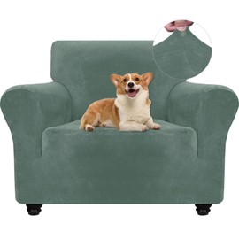 Ystyle Velvet Sofa Cover 1 Seater, Stretch Sofa Cover, Sofa Protector Non-Slip, Elastic Couch Cover, Sofa Cover with Armrests, Armchair Protector, Sofa Protection, Cat Armchair Cover, Light Green