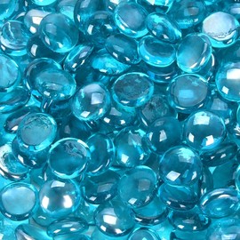 vchin Fire Glass for Propane Fire Pit, Fireplace and Outdoor Decorative. Caribbean Blue Round Fire Pit Glass Rocks 20 Pounds. 3/4 Inch High Luster Fire Glass Beads.