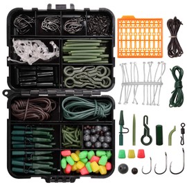 JSHANMEI ® Carp Fishing Tackle Kit with Swivels/Hooks/Sleeves/Rubbers Tubes/Lead Clips/Beads/Hair Rigs/Hair Extender Stoppers Set (225pcs/box)