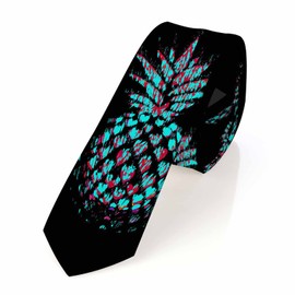 Yakuna Pineapple Men's Neckties Tropical Teal Fruit Artwork Black Men's Tie for Mens Teens Business Work Casual Wedding Party