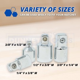 Dunnet Tools 4 Piece Socket Adapter Set Converter Set Ratchet Socket Reducer Set 1/2" 1/4" 3/8" Hand Tools Ratchet Adapter Socket Set Mechanics Tools Set