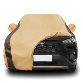 FSGRICH RAV4 Car Cover Waterproof All Weather Compatible with Toyota RAV4(2006-2024), Outdoor Anti-UV Sun Rain Protection Full Exterior Cover (Camel with Brown)
