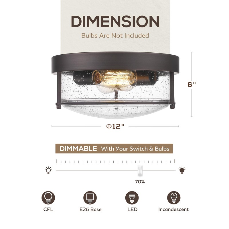 FEMILA Flush Mount Light Fixture, 12" Ceiling Light Fixtures, Farmhouse