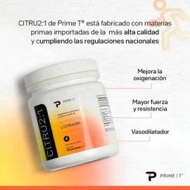 Citrulina Malato Pura En Polvo suplemento Primetech Citru2:1, 300 Gr 100 Porciones Sin Sabor, Mayor Oxigenación Y Resistencia 2 partes de L Citrulina y 1 parte Ácido Málico, la combinación ideal
