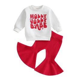 Baby Girl Christmas Outfits Long Sleeve Santa Sweatshirt Tops Flared Pants Sets Toddler Baby Christmas Clothes (Holly Jolly Babe, 2-3 Years)
