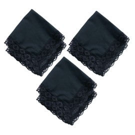 Lace White 100% Cotton Handkerchiefs Hankies for Women Wedding Gift Black 6Pieces